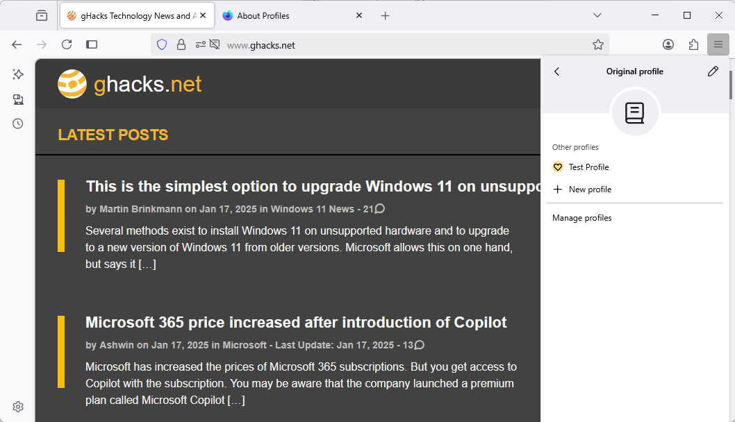 Firefox existing profiles